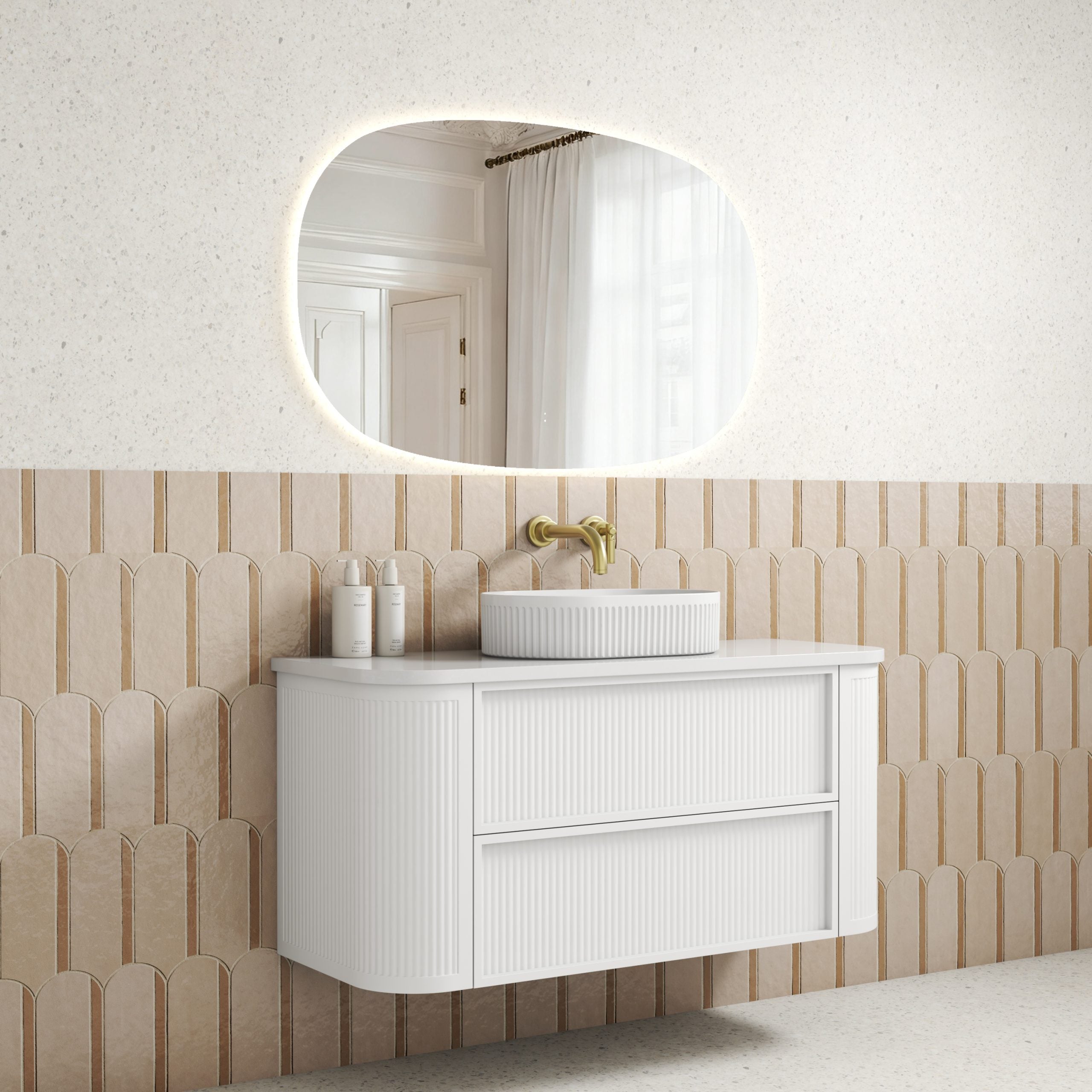 Ramee Matte White Fluted Wall Hung Vanity