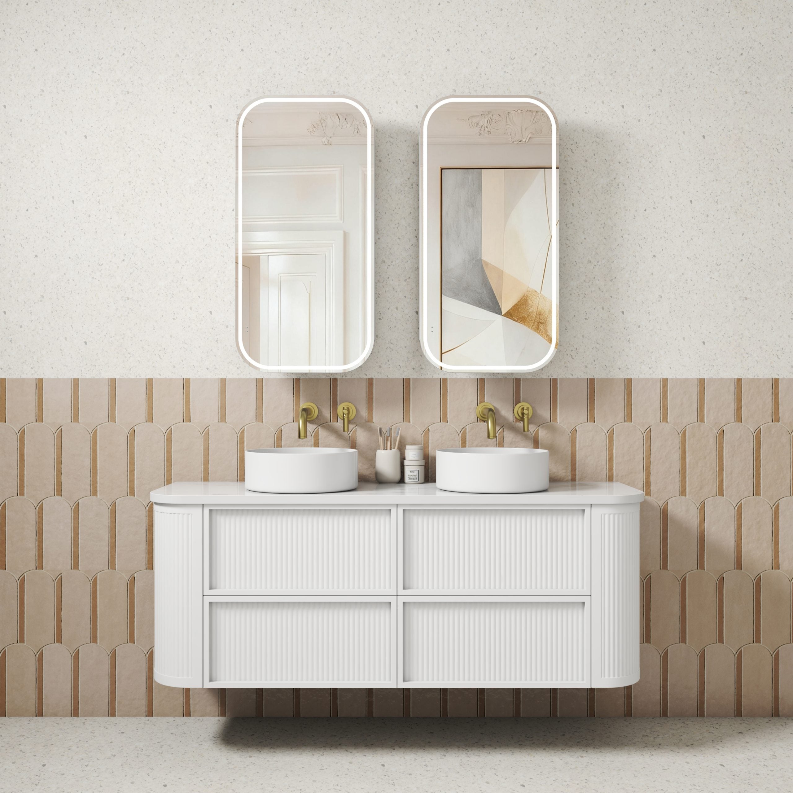 Ramee Matte White Fluted Wall Hung Vanity