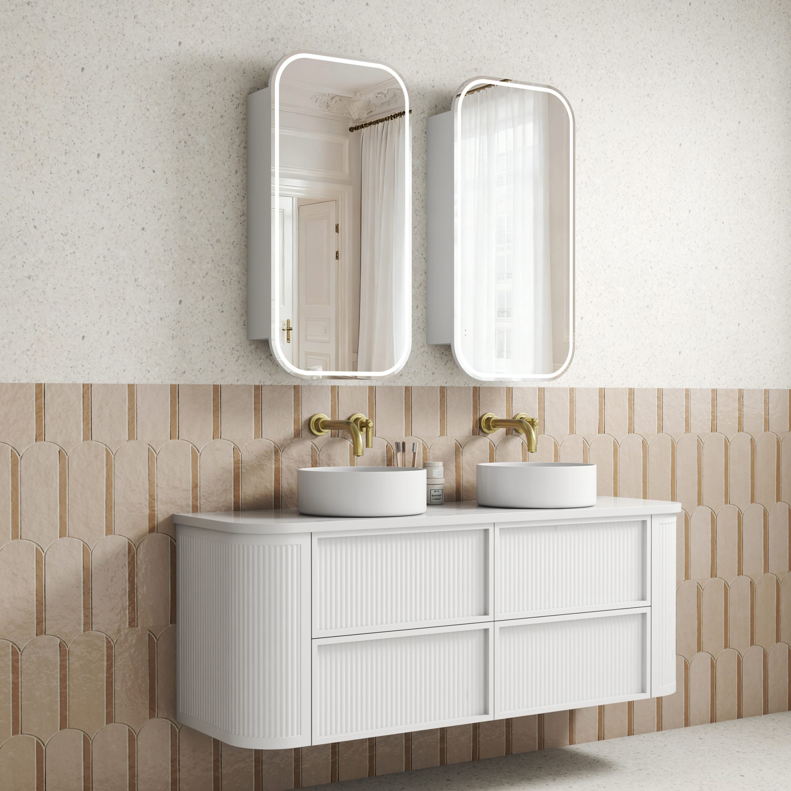 Ramee Matte White Fluted Wall Hung Vanity