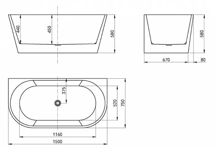 Verona Back To Wall Freestanding Bath