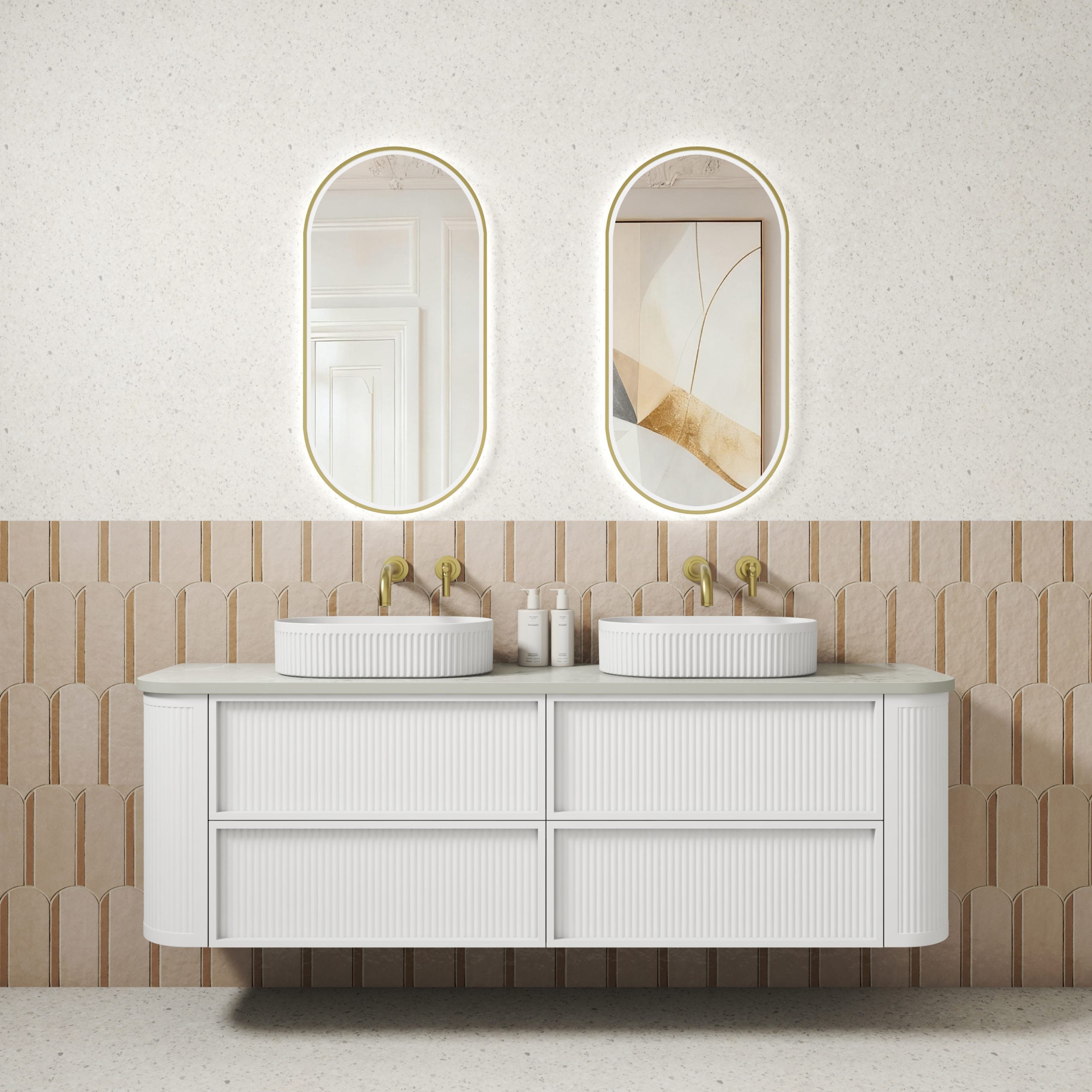 Ramee Matte White Fluted Wall Hung Vanity