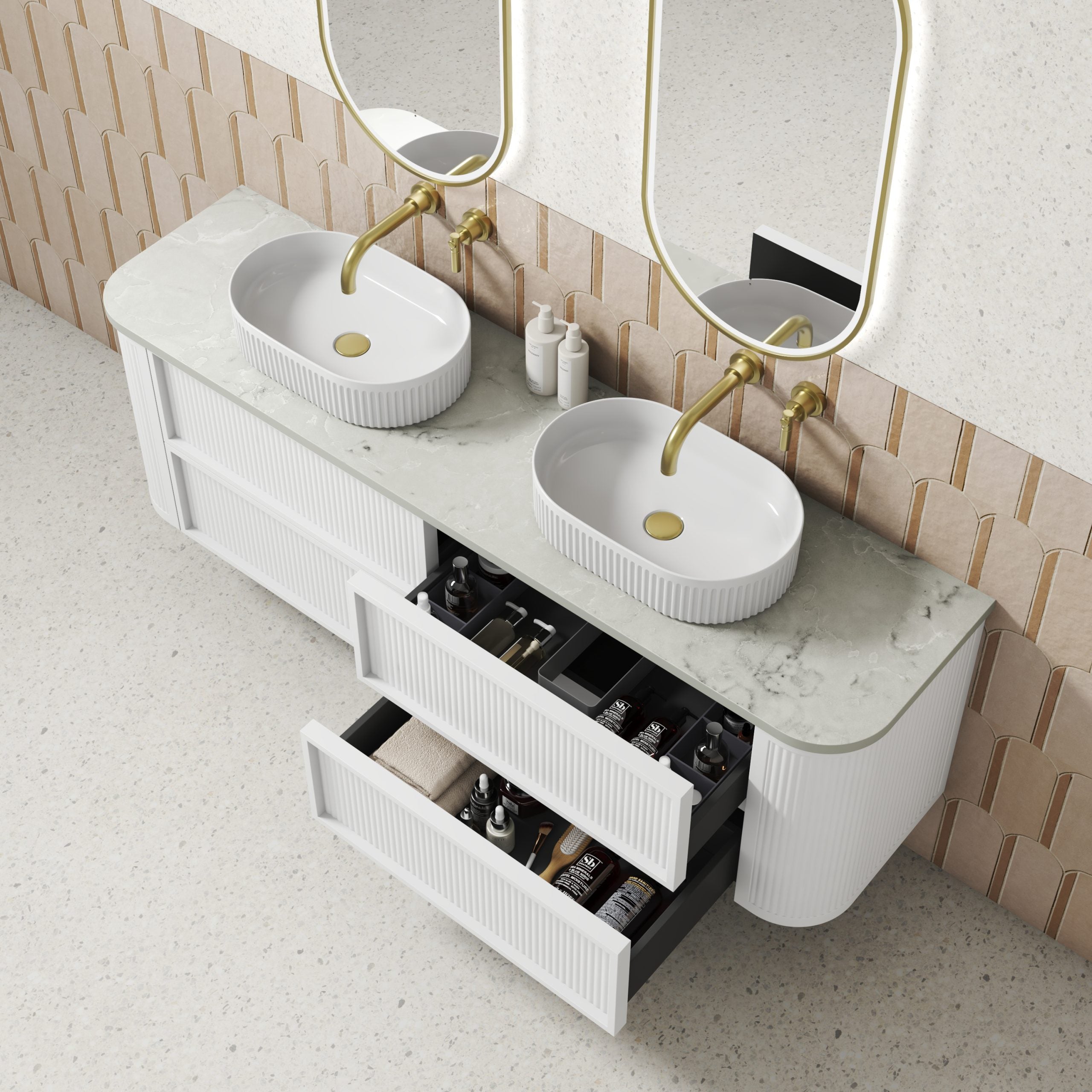 Ramee Matte White Fluted Wall Hung Vanity