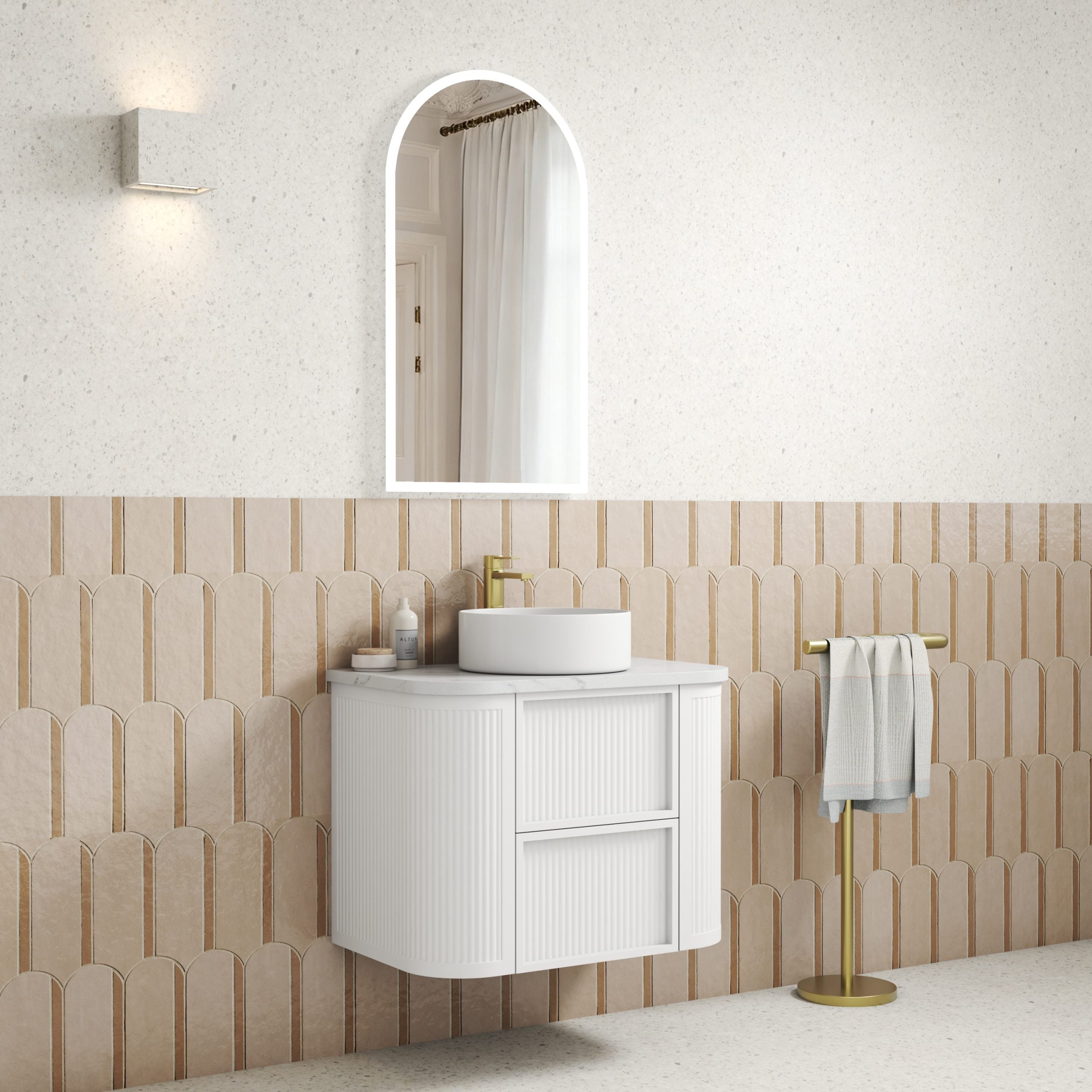 Ramee Matte White Fluted Wall Hung Vanity