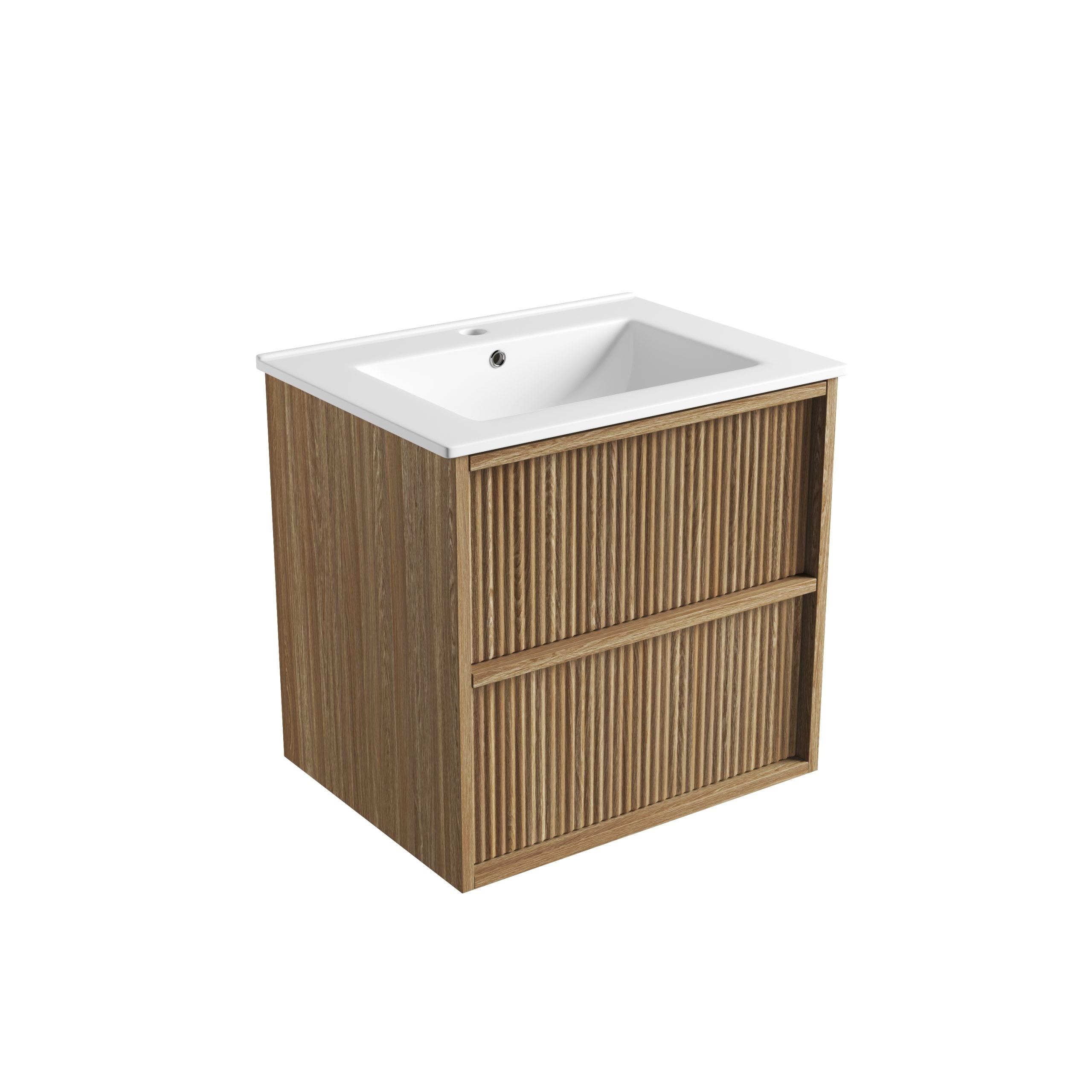 Venetta Fluted Framed Wall Hung Harvest Oak Vanity