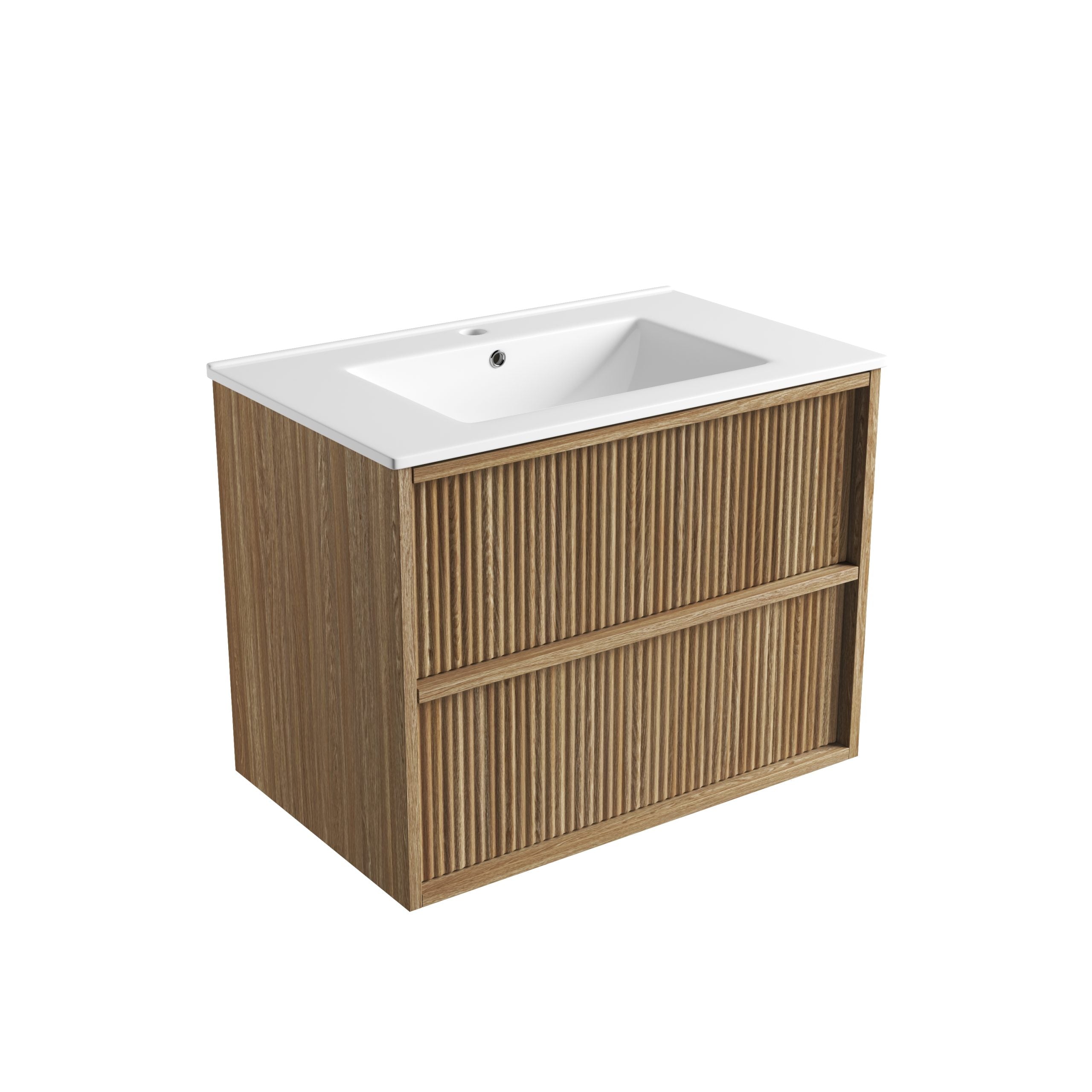 Venetta Fluted Framed Wall Hung Harvest Oak Vanity