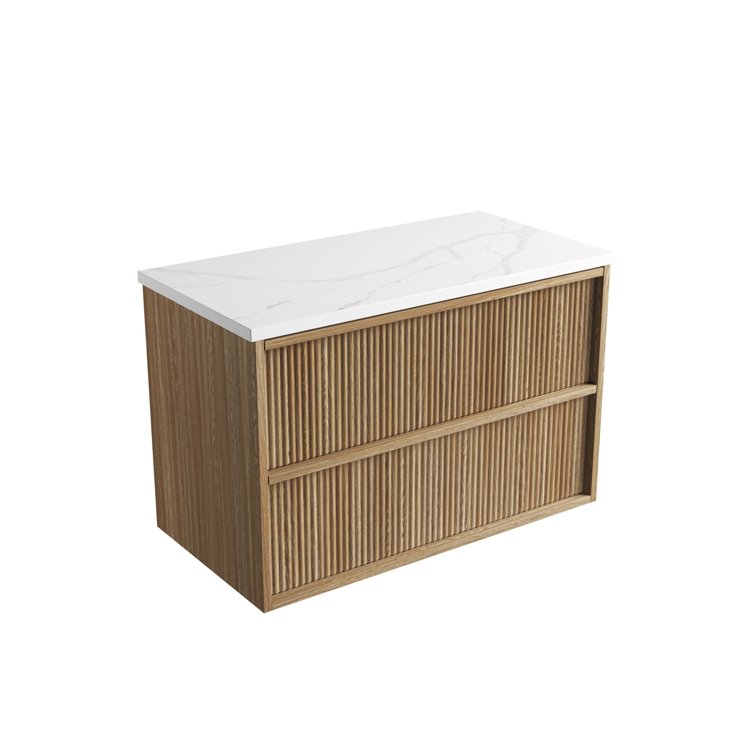 Venetta Fluted Framed Wall Hung Harvest Oak Vanity