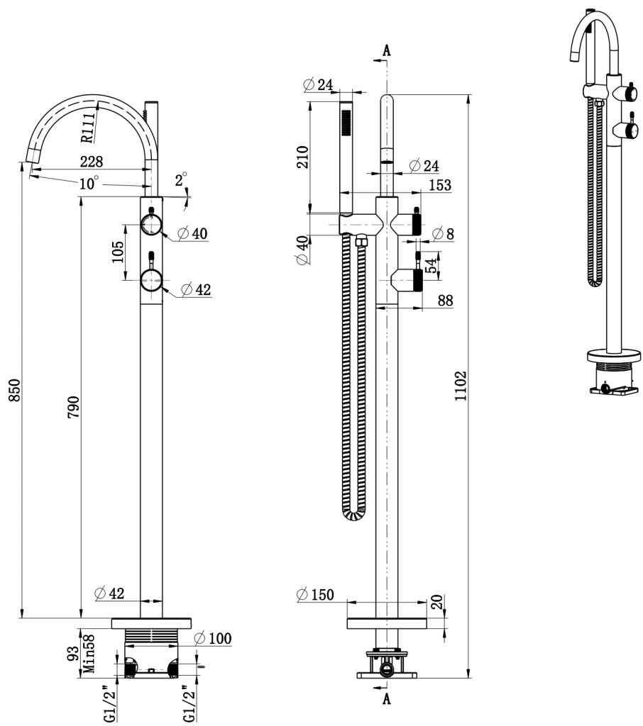 Mica Fluted Freestanding Bath Mixer with Hand Shower - Neche Interiors