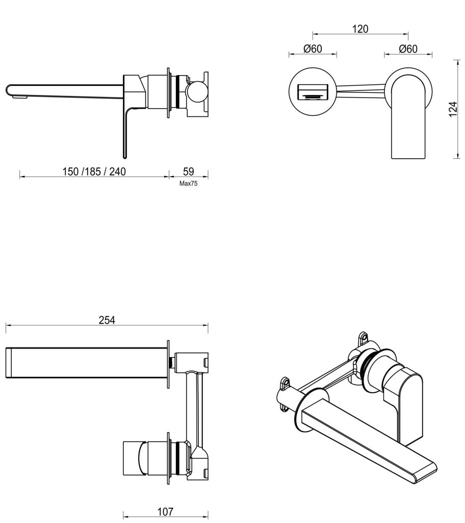 Eleniko Wall-Spout Combo - 2P - TRIM KIT ONLY - Neche Interiors