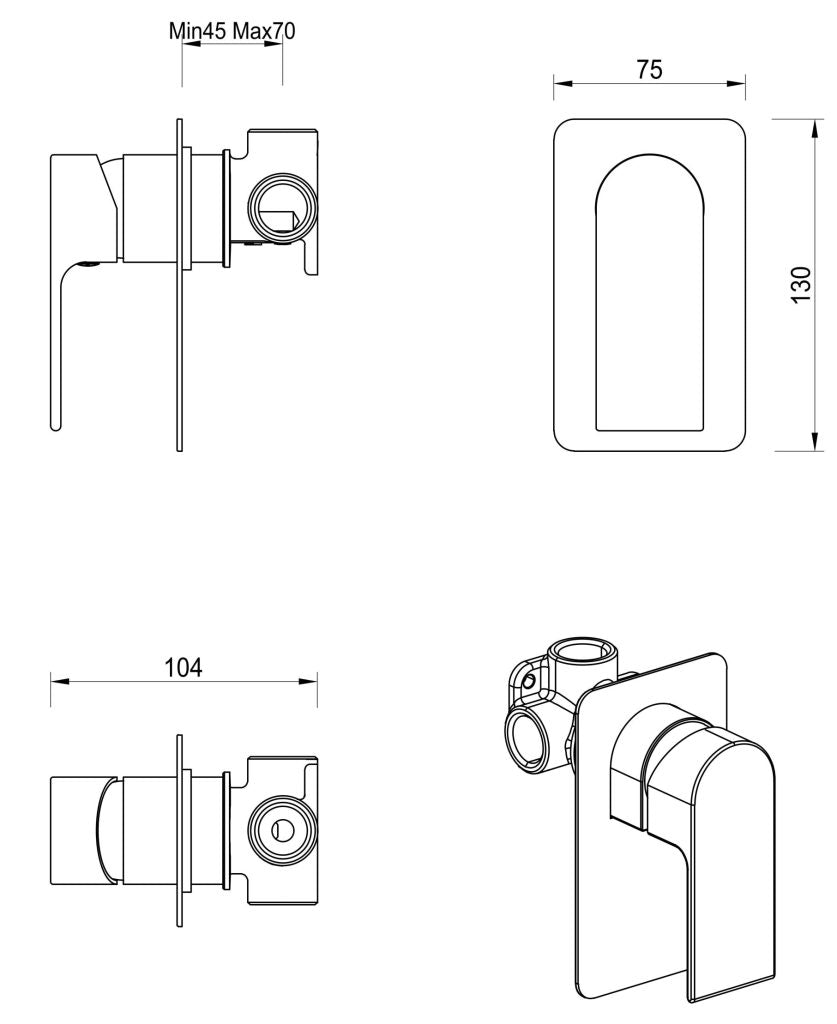 Beki Shower Mixer - Square Plate - TRIM KIT ONLY - Neche Interiors