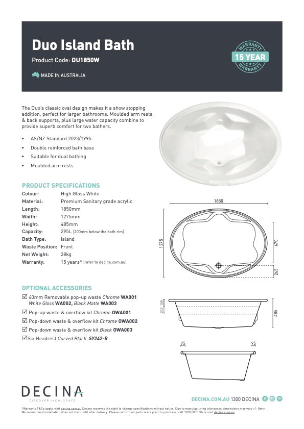 Duo 1850mm Island Bath