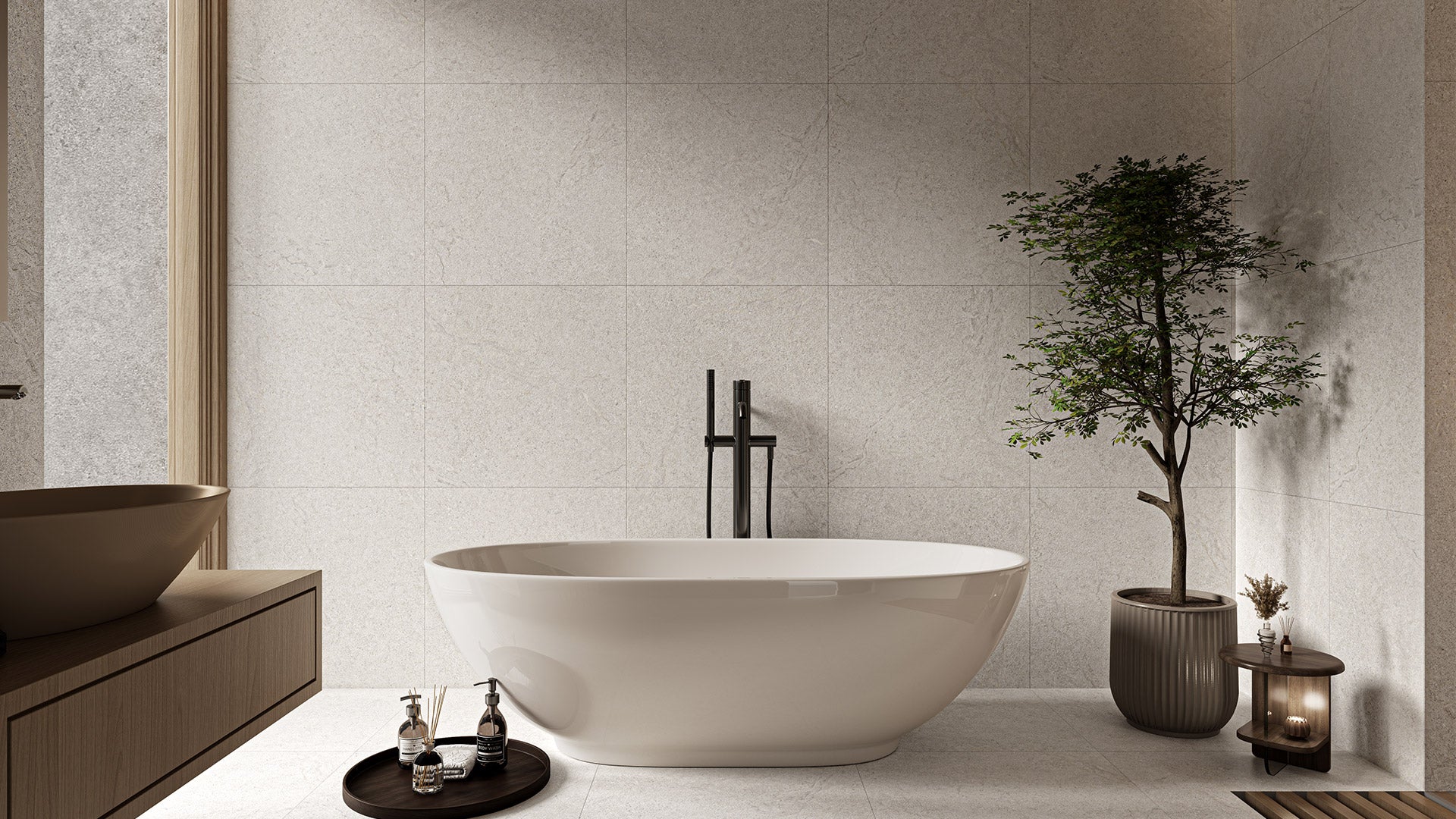 Limestone Porcelain Tile - Neche Interiors