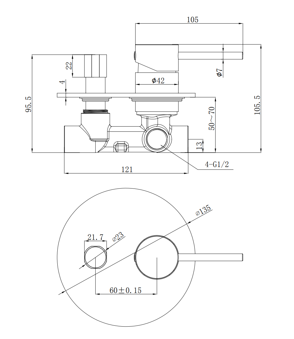 Otus Slimline Wall Mixer With Diverter
