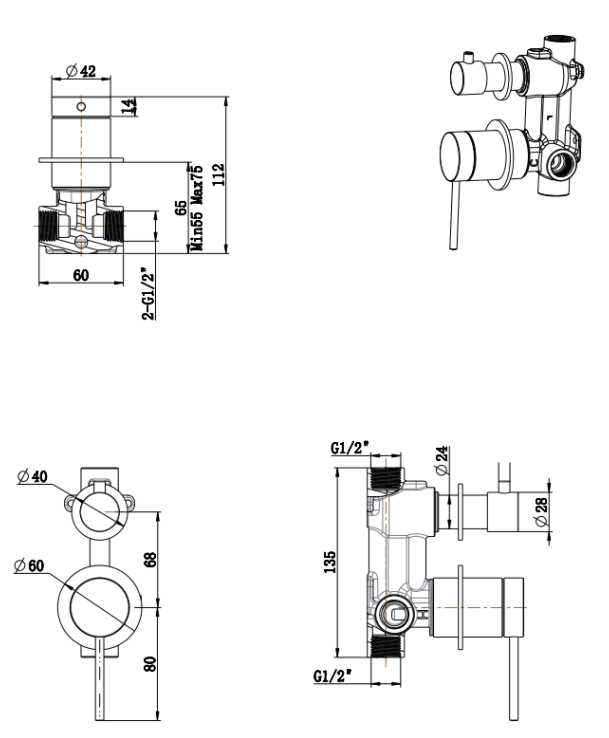Mica Shower Mixer Diverter - BODY - Neche Interiors