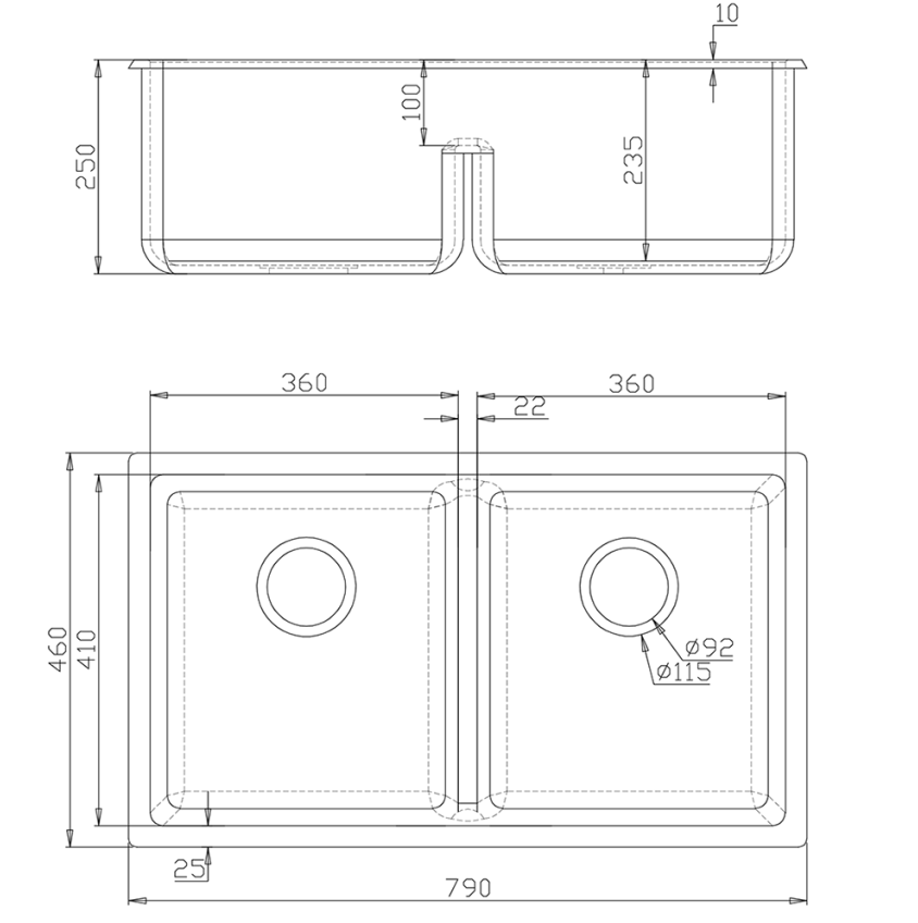 Fomos Sink 790 x 460mm - Double Bowl - Neche Interiors