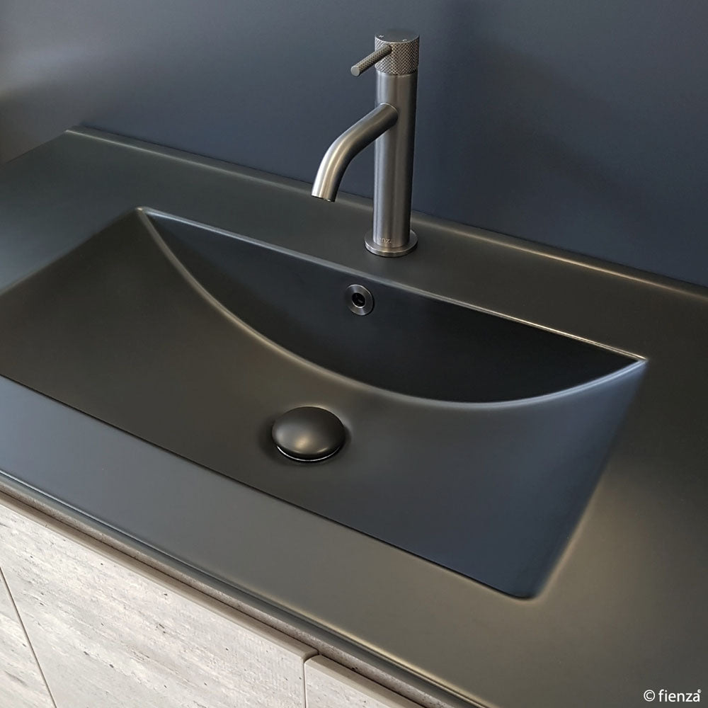 Dolce Matte Black Amato 900 Walnut Vaniyu on Kick, Satin Black Panels