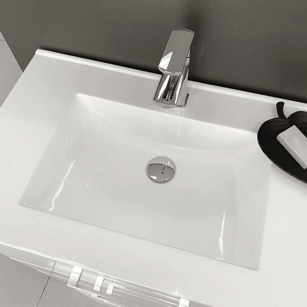 Vanessa Amato 750 Satin White Vanity On Kick, Industrial Panels