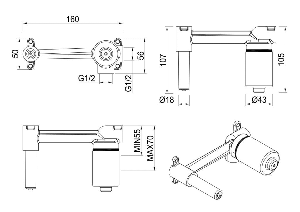 Tiago, Beki, Eleniko, Kaza - Wall-Spout Combo - BODY ONLY - Neche Interiors