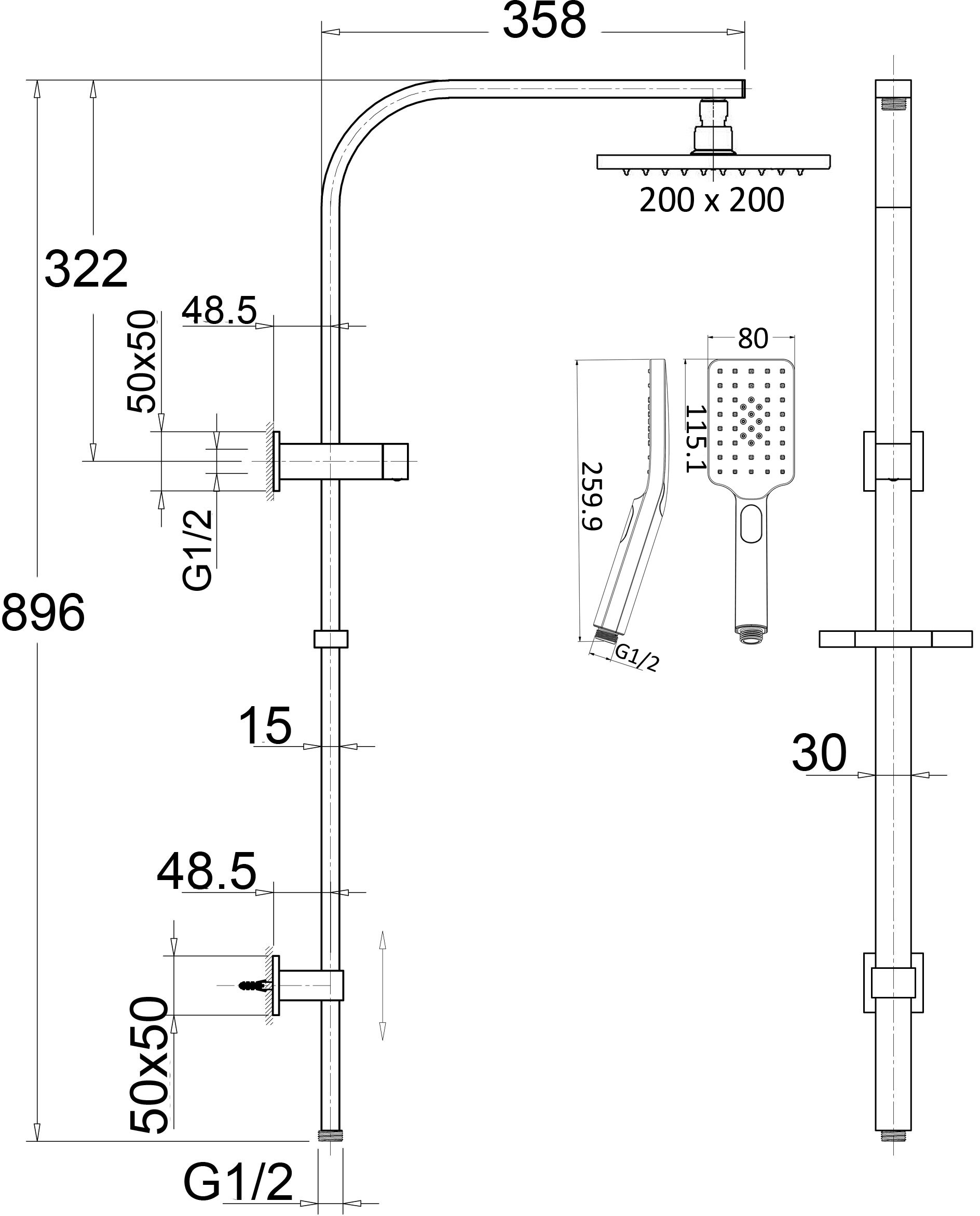 Eden Square Multi-function Shower Set