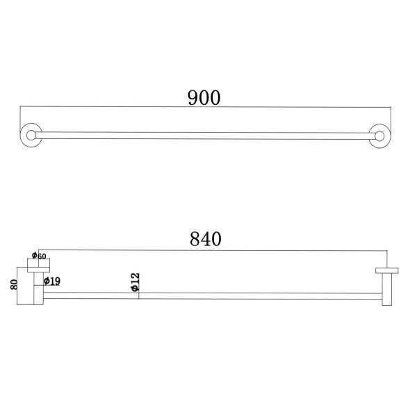 Pentro Single 900mm Towel Rail (Cuttable) - Neche Interiors