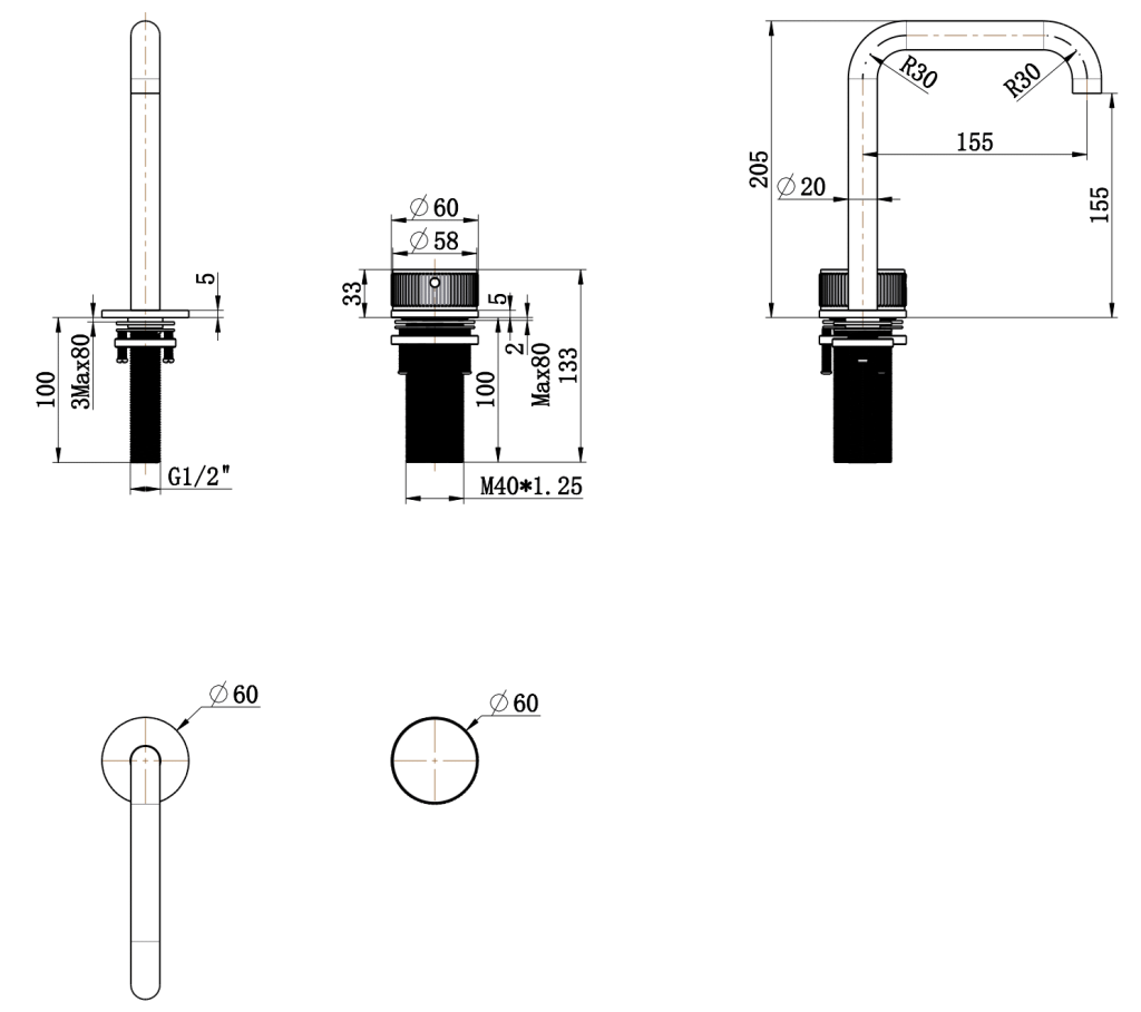 Mica Fluted Soft-Square Hob Basin Mixer Set - Neche Interiors