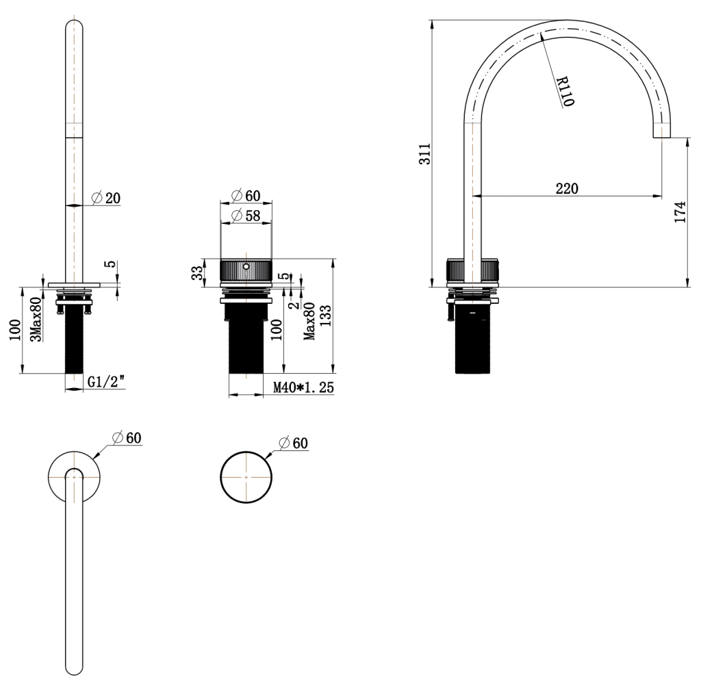 Mica Fluted Gooseneck Hob Sink/Basin Mixer Set - Neche Interiors
