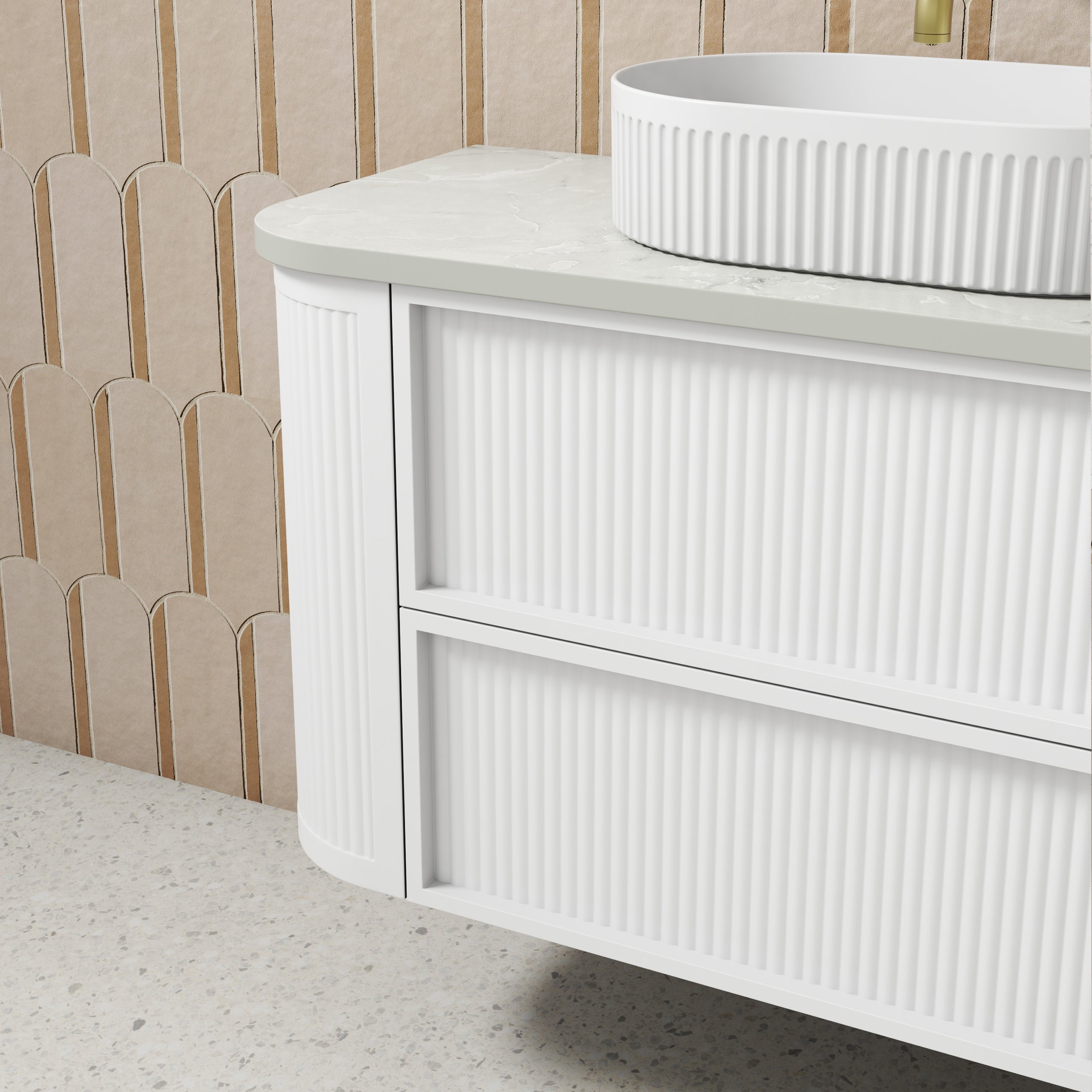Ramee Matte White Fluted Wall Hung Vanity