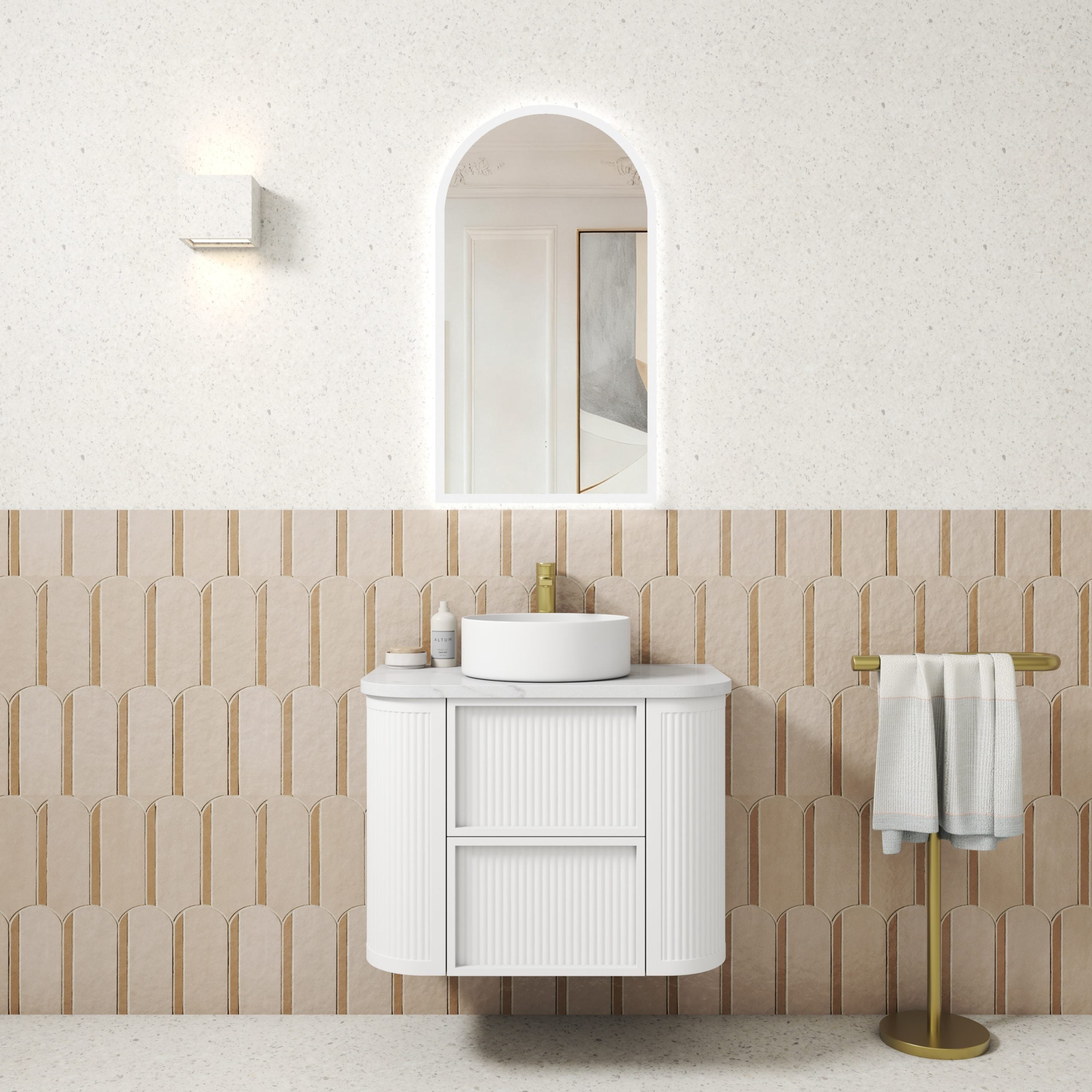 Ramee Matte White Fluted Wall Hung Vanity