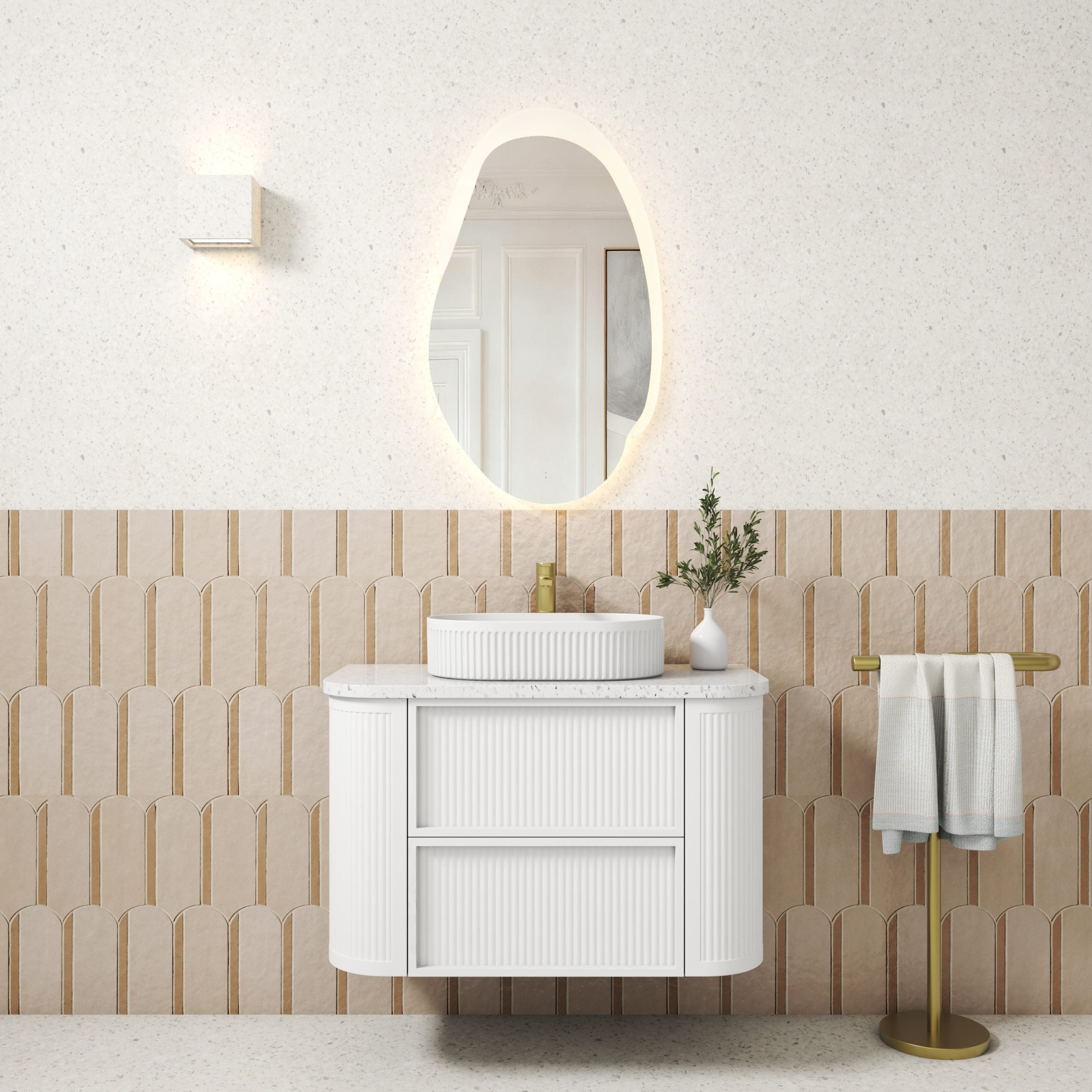 Ramee Matte White Fluted Wall Hung Vanity