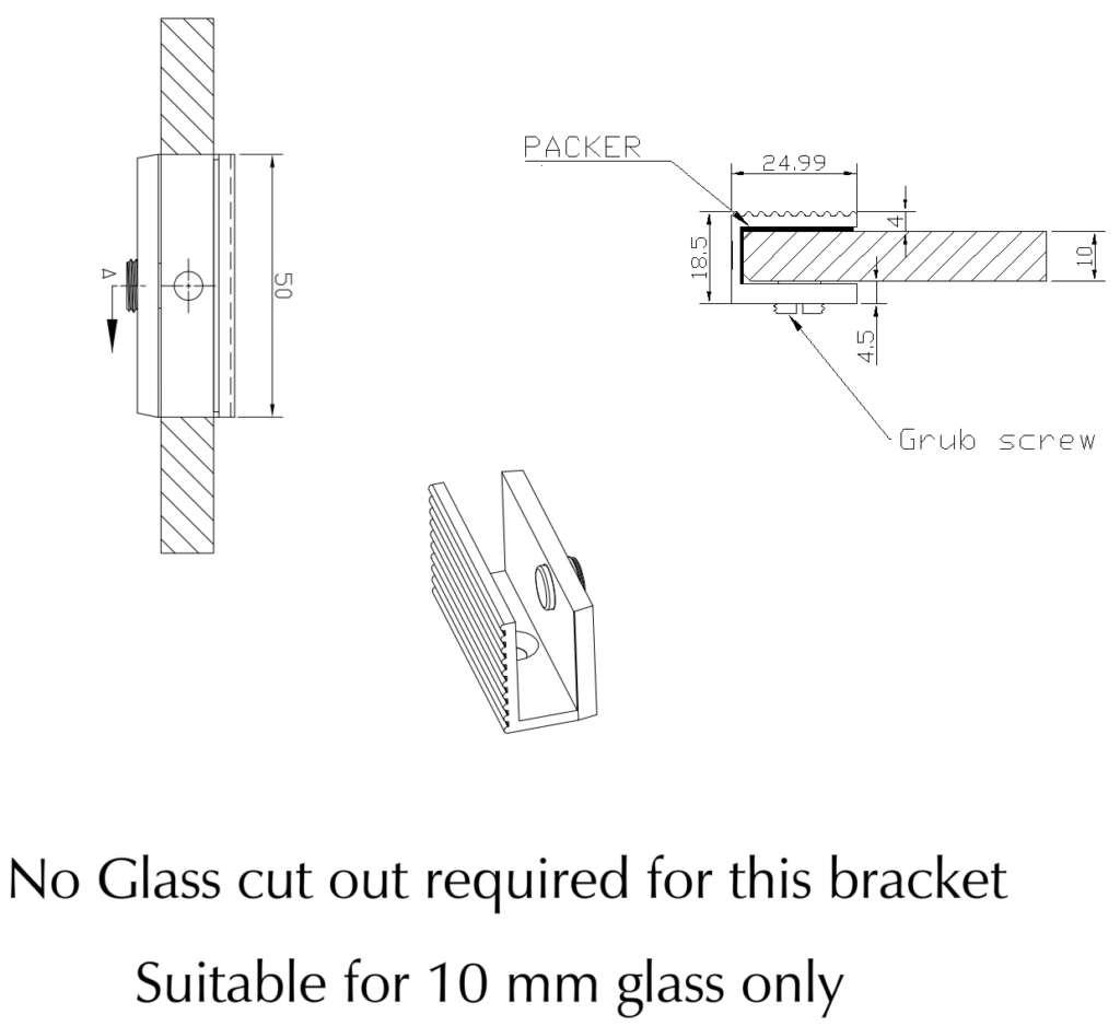 Shower Screen Wall Bracket - Fluted - Neche Interiors