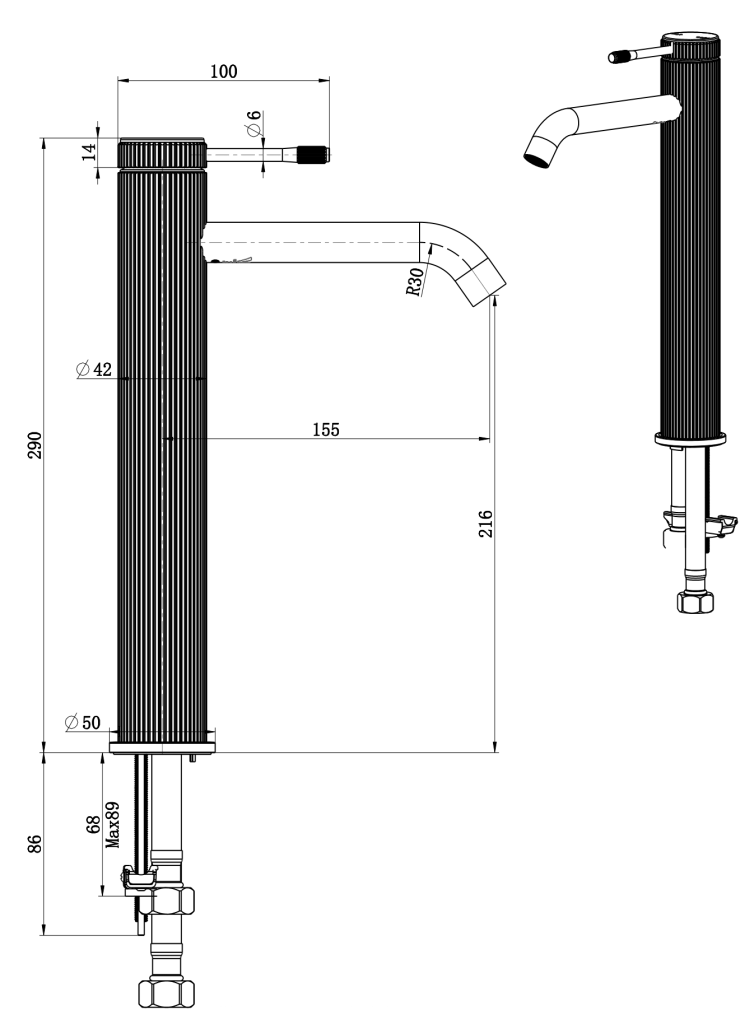 Mica Fluted Tall Basin Mixer - Neche Interiors