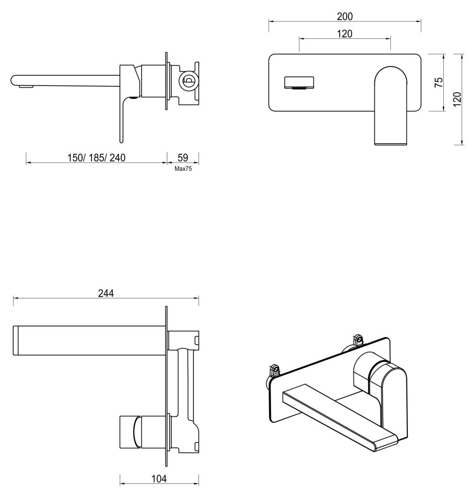 Beki Wall-Spout Combo - 1P - TRIM KIT ONLY - Neche Interiors