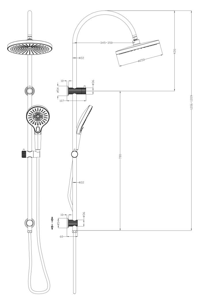 Mica Fluted Gooseneck Dual Shower Rail - Neche Interiors