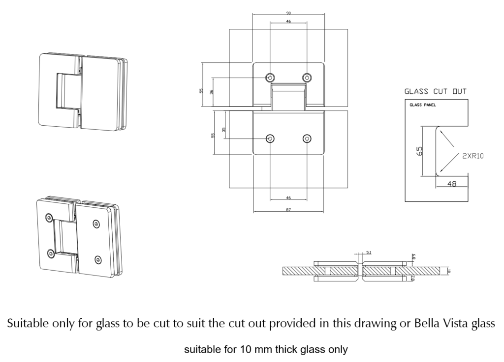 Shower Screen Hinges - Glass To Glass - Neche Interiors