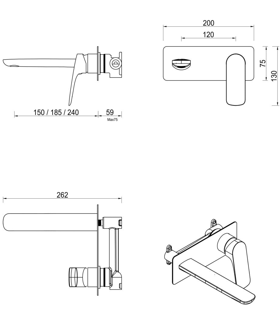 Kaza Wall-Spout Combo - 1P - TRIM KIT ONLY - Neche Interiors