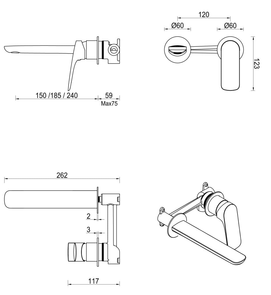 Kaza Wall-Spout Combo - 2P - TRIM KIT ONLY - Neche Interiors