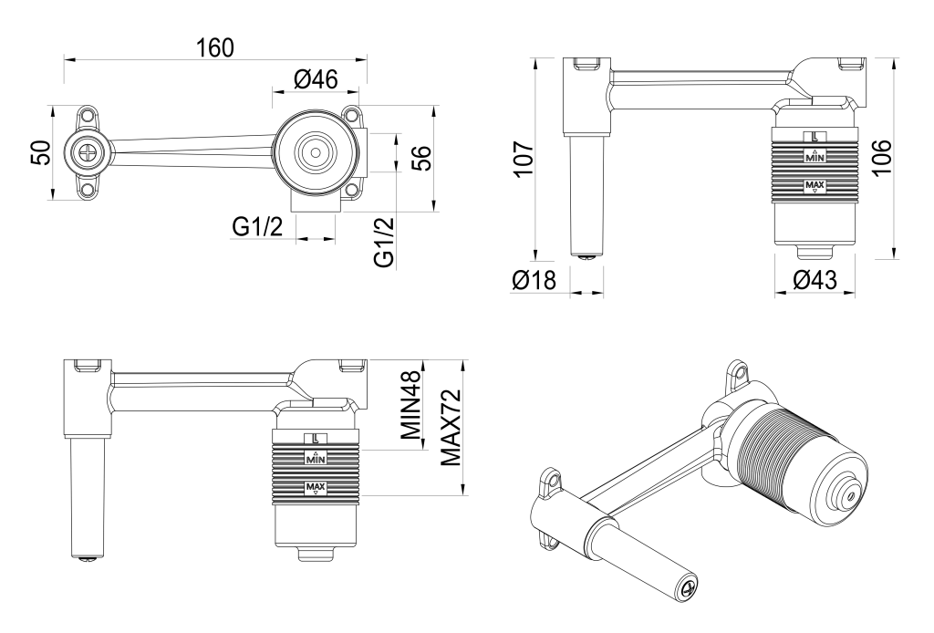 Lantra Wall-Spout Combo - BODY ONLY - Neche Interiors
