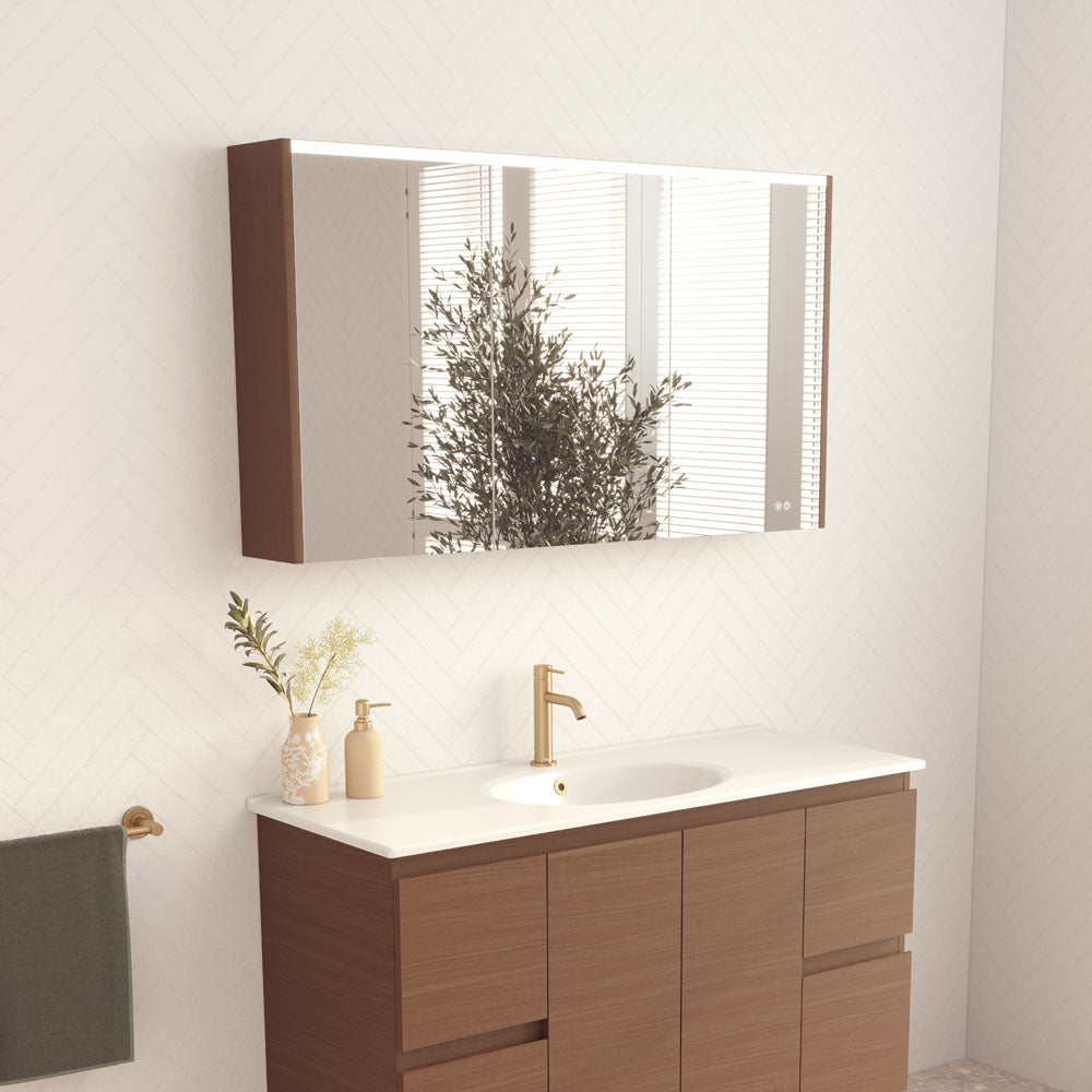 1200 LED Mirror Cabinet With Walnut Side Panels