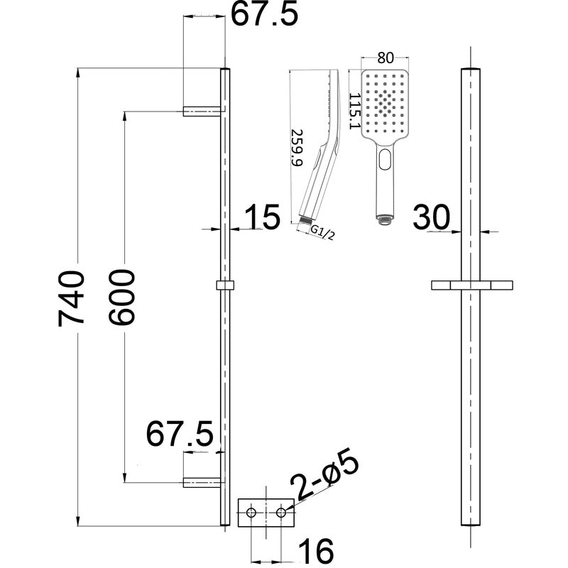Eden Square Sliding Shower Set