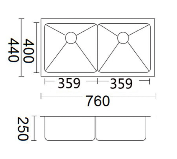 Luminare Sink 760 x 440mm - Double Bowl - Neche Interiors