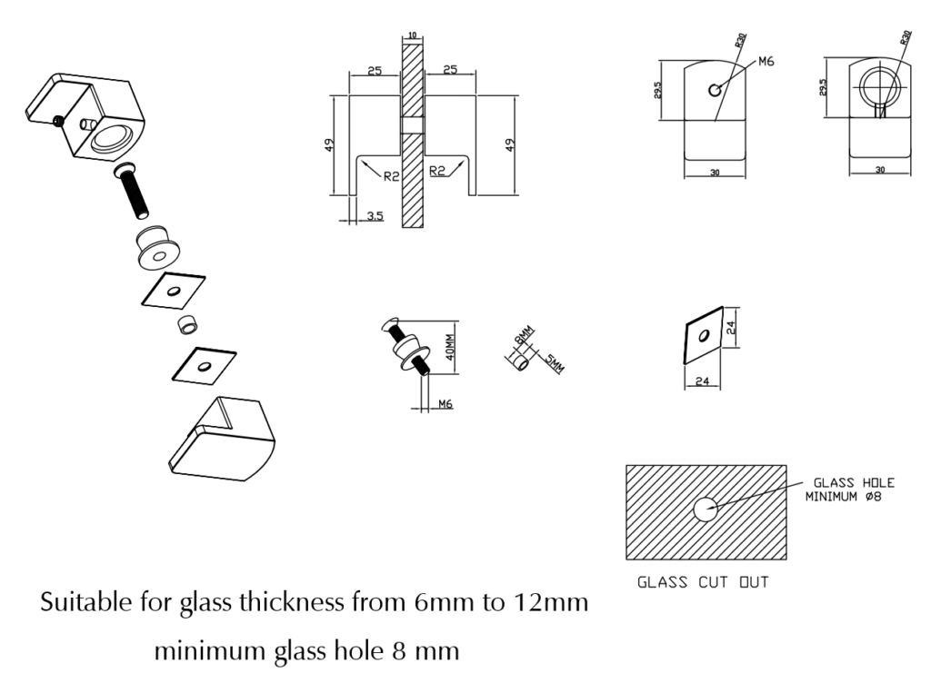 Shower Screen Handle - Square Lever - Neche Interiors