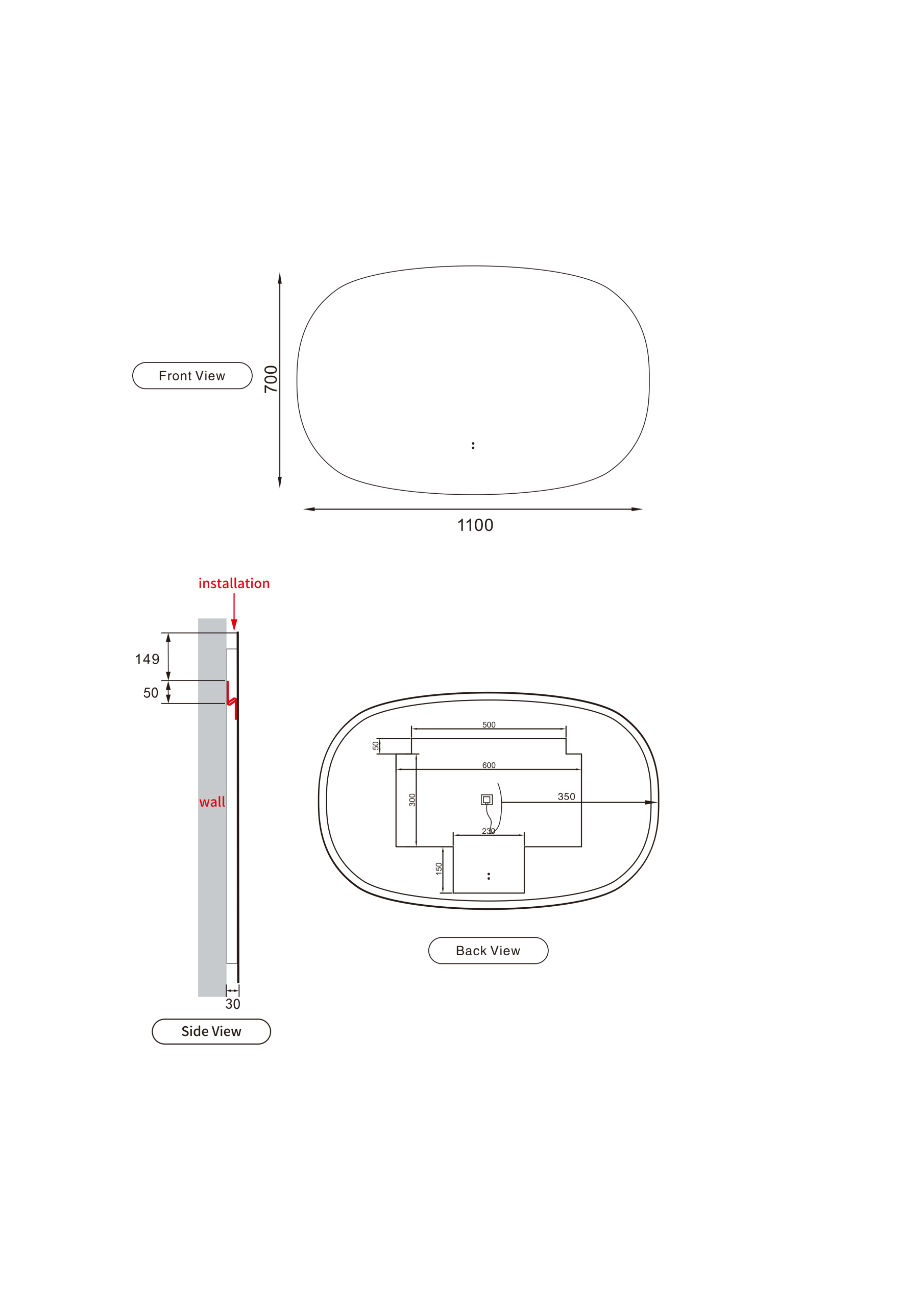 Valmont Horizontal 1100mm/1400mm LED Mirror - Neche Interiors