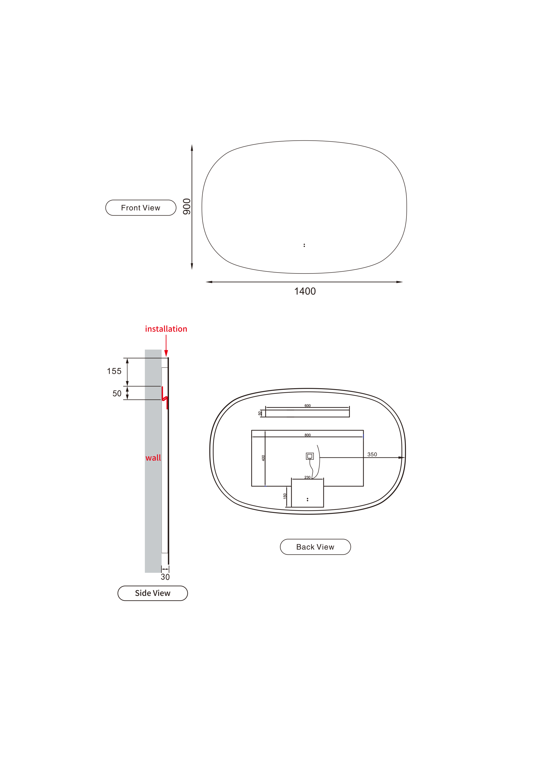 Valmont Horizontal 1100mm/1400mm LED Mirror - Neche Interiors