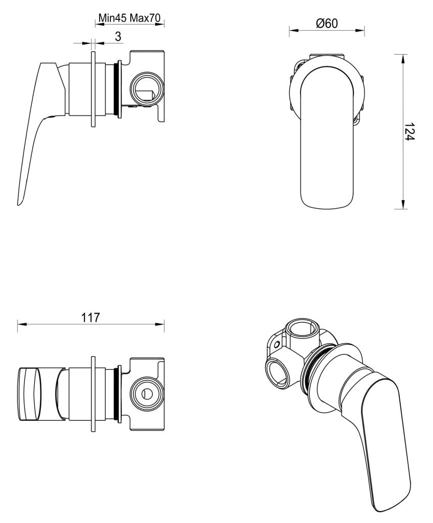 Kaza Shower Mixer - Round Plate - TRIM KIT ONLY - Neche Interiors