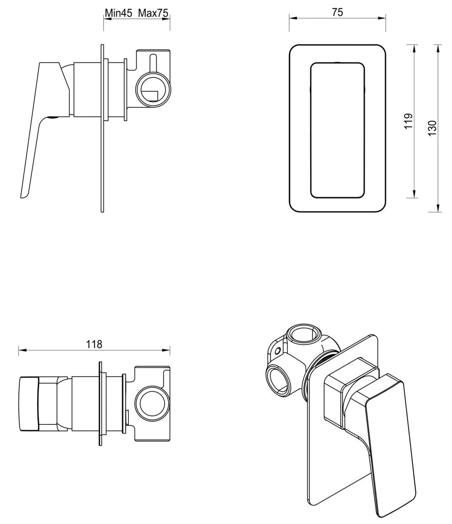 Tiago Shower Mixer - TRIM KIT ONLY - Neche Interiors
