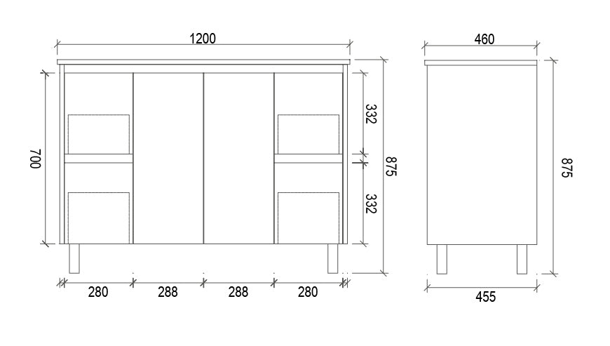 Neche Freestanding Vanity 1200MM W 4-drawers - Glossed White