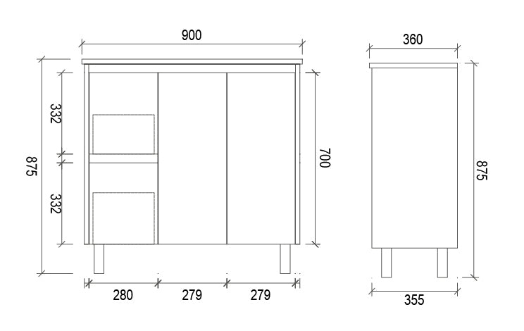 Neche Freestanding Vanity 900MM With L or R Drawers - Glossed White