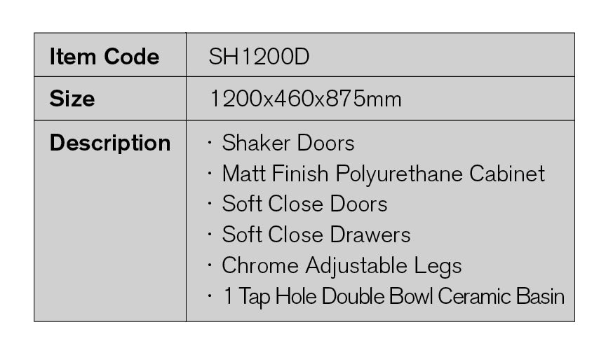 Matte White Shaker 1200mm Double Freestanding Vanity