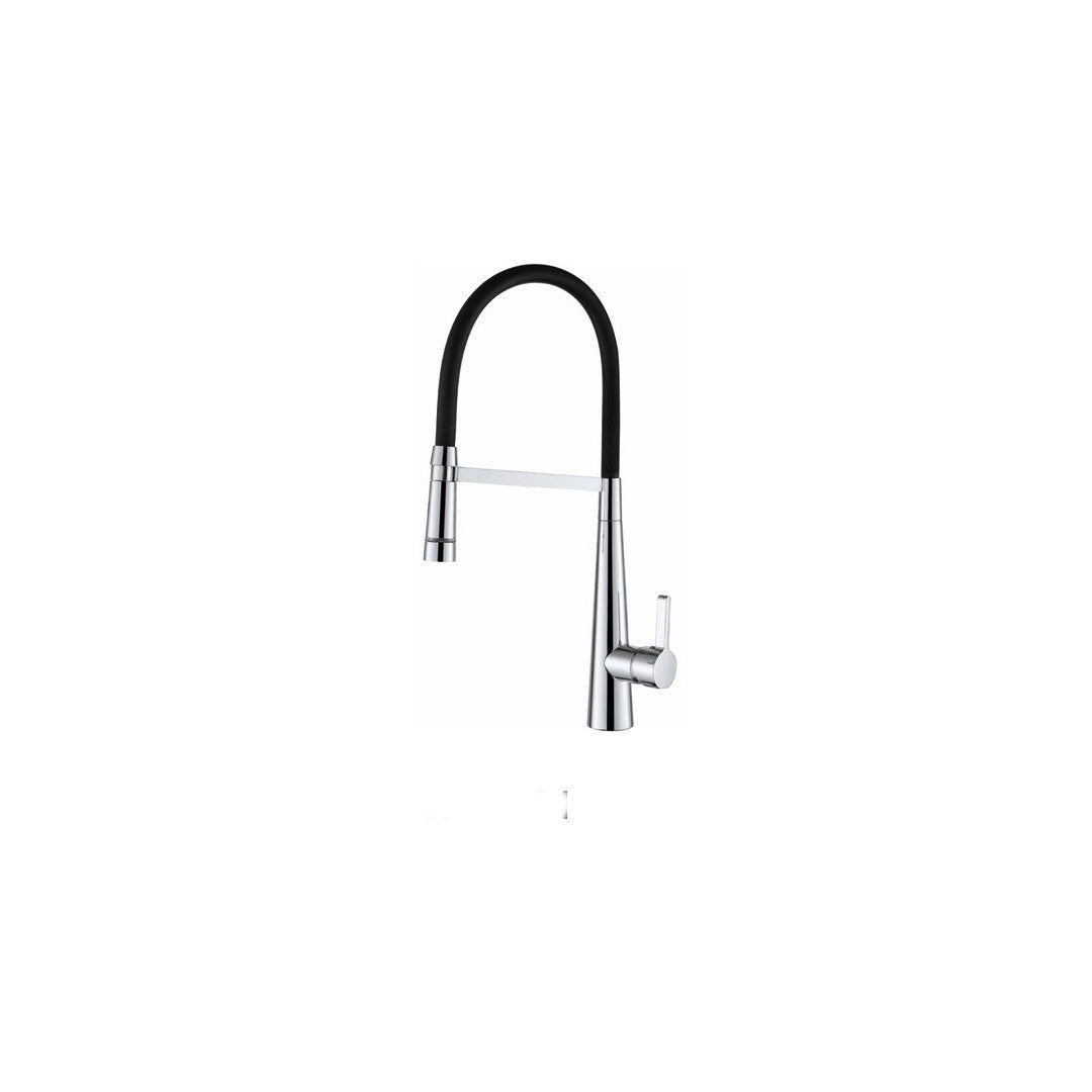 Round Chrome Sink Mixer With Black Hose