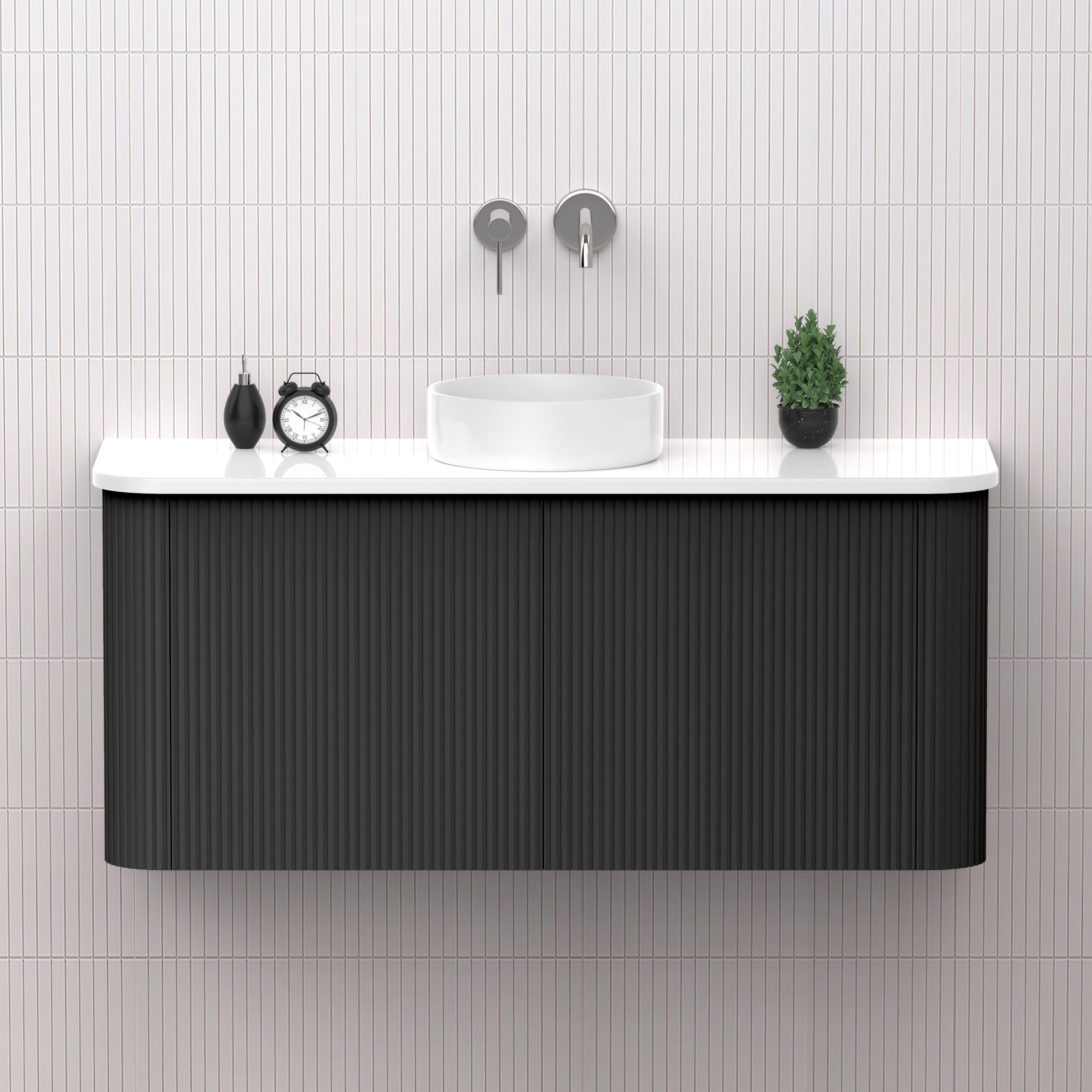 Matte Black 1200mm Wall Hung Fluted Vanity
