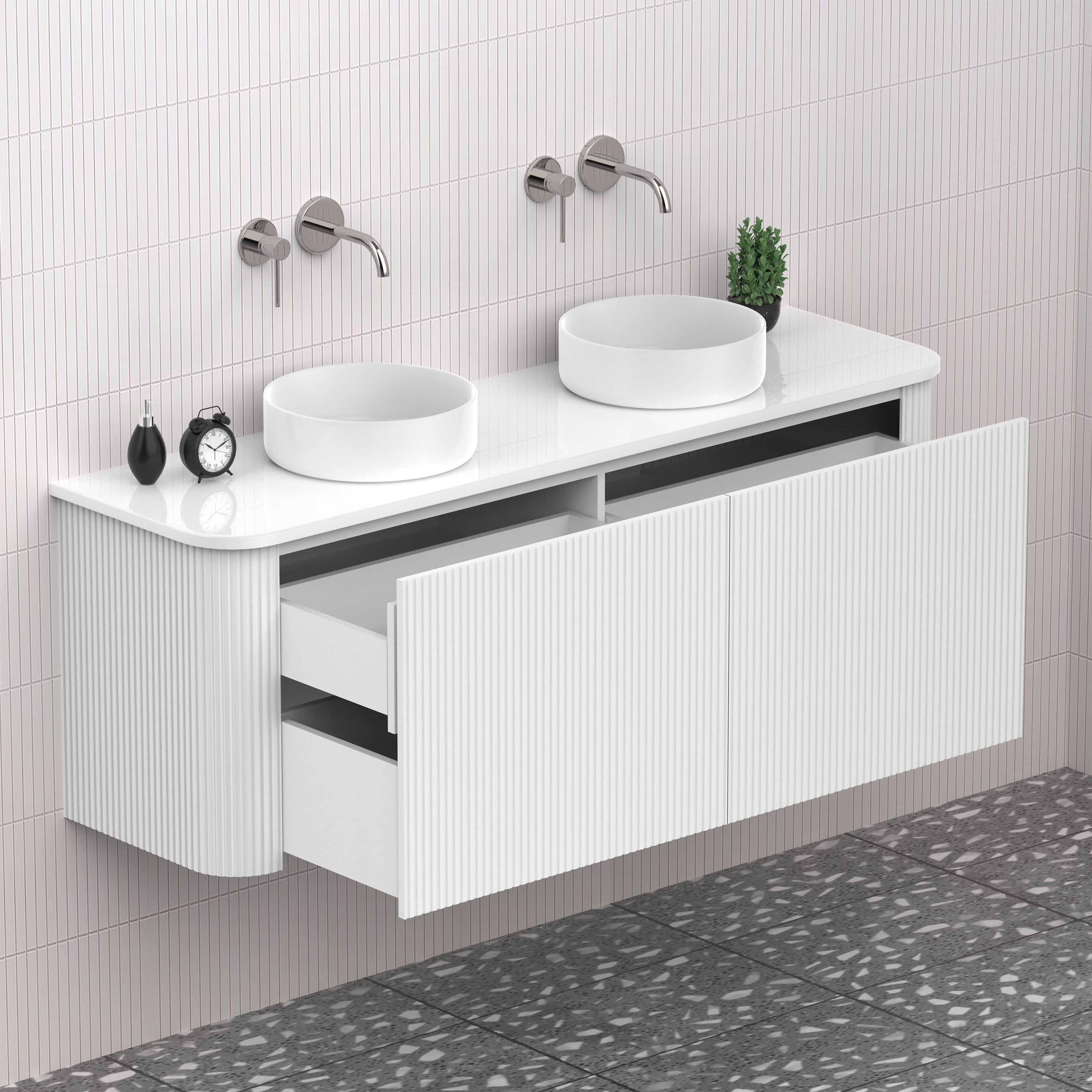 Matte White 1500mm Fluted Wall Hung Vanity